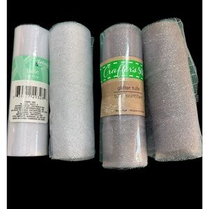 Four White and Silver Glitter Tulle Rolls